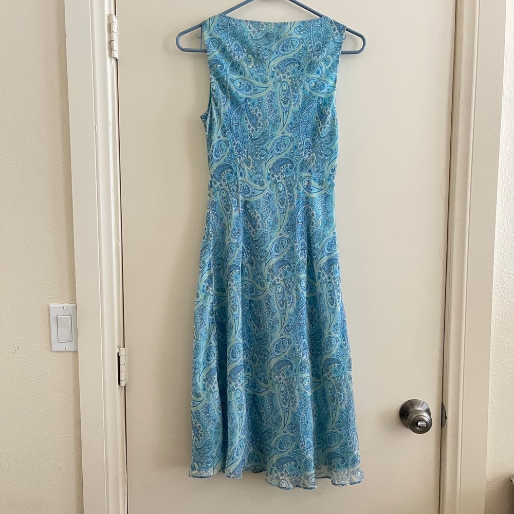 Vintage Ann Taylor Silk Overlay Paisley Babydoll Midi Slip Dress 4 Blue Y2K 90s - Picture 2 of 9